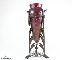 Loetz Austrian Art Nouveau Iridescent Dragonfly & Thistle Amphora Vase c. 1900