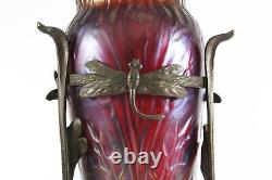 Loetz Austrian Art Nouveau Iridescent Dragonfly & Thistle Amphora Vase c. 1900