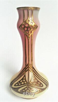 Loetz Kralik Austria Overlay Pink Opalescent Uranium Art Nouveau Glass Vase 1900