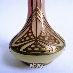 Loetz Kralik Austria Overlay Pink Opalescent Uranium Art Nouveau Glass Vase 1900