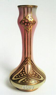 Loetz Kralik Austria Overlay Pink Opalescent Uranium Art Nouveau Glass Vase 1900