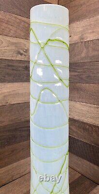 Loetz Kralik Large 18 Veined Threaded Green & Opalescent White Vase Art Nouveau