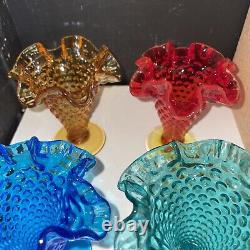 Lot Of 4 Old Fenton USA Hobnail Opalescent Art Glass Flower Bud Vase Vaseline