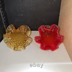 Lot Of 4 Old Fenton USA Hobnail Opalescent Art Glass Flower Bud Vase Vaseline