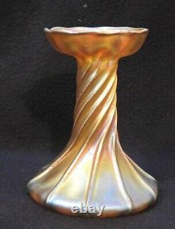 Louis Comfort Tiffany LCT Favrile Opalescent Gold Swirl 5 Candlestick Holder