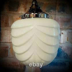 Lovely Rare Vintage Art Deco Opaline White Glass Ceiling Pendant Light Shade