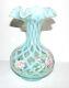 Lovey 1996 Fenton Opaline Hand Painted S. Smith Blush Rose 8 Trellis Vase#217
