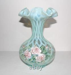 Lovey 1996 Fenton Opaline Hand Painted S. Smith Blush Rose 8 Trellis Vase#217