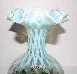 Lovey 1996 Fenton Opaline Hand Painted S. Smith Blush Rose 8 Trellis Vase#217