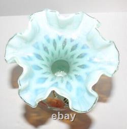 Lovey 1996 Fenton Opaline Hand Painted S. Smith Blush Rose 8 Trellis Vase#217
