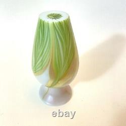 Lundberg Art Glass Vase Studios Pulled Feather Opalescent Gold Green Iridescent