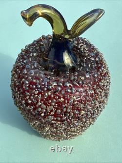 Lundberg Signed LS 2-29-88 M32, Red/Amber Opalescent Art Glass Apple