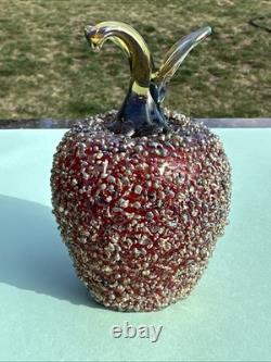 Lundberg Signed LS 2-29-88 M32, Red/Amber Opalescent Art Glass Apple