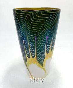 Lundberg Studios Opaline Pulled Feathered Art Glass Vase, 2007 #020300