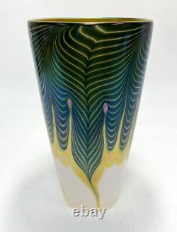 Lundberg Studios Opaline Pulled Feathered Art Glass Vase, 2007 #020300