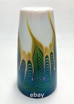 Lundberg Studios Opaline Pulled Feathered Art Glass Vase, 2007 #020300