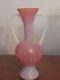 Mcm Italian Empoli Art Glass Opaline Swirl Pink White 2 Handled 13 Trophy Vase