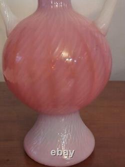 MCM Italian EMPOLI Art Glass OPALINE SWIRL Pink White 2 Handled 13 TROPHY VASE