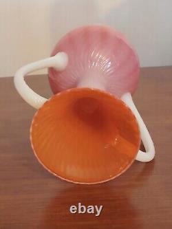MCM Italian EMPOLI Art Glass OPALINE SWIRL Pink White 2 Handled 13 TROPHY VASE