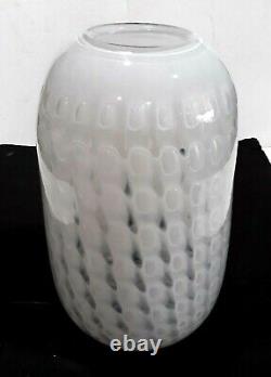 MID Century Modern Murano Art Glass White Murrine Vase Opalescent & Clear Glass