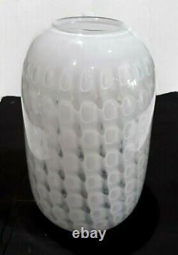 MID Century Modern Murano Art Glass White Murrine Vase Opalescent & Clear Glass