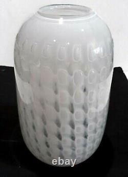 MID Century Modern Murano Art Glass White Murrine Vase Opalescent & Clear Glass