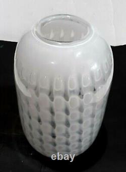 MID Century Modern Murano Art Glass White Murrine Vase Opalescent & Clear Glass