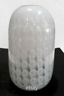 MID Century Modern Murano Art Glass White Murrine Vase Opalescent & Clear Glass