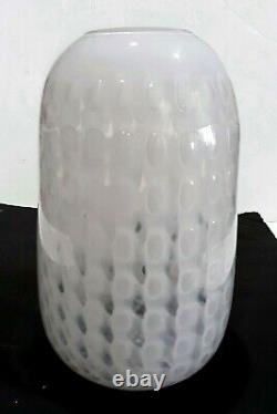 MID Century Modern Murano Art Glass White Murrine Vase Opalescent & Clear Glass