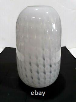 MID Century Modern Murano Art Glass White Murrine Vase Opalescent & Clear Glass