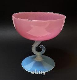 MID Century Vintage Italian Murano Pink Opaline Opalescent Glass Pedestal Bowl