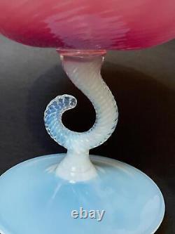MID Century Vintage Italian Murano Pink Opaline Opalescent Glass Pedestal Bowl