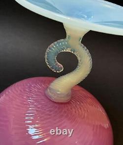 MID Century Vintage Italian Murano Pink Opaline Opalescent Glass Pedestal Bowl