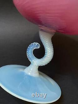 MID Century Vintage Italian Murano Pink Opaline Opalescent Glass Pedestal Bowl