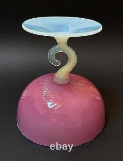 MID Century Vintage Italian Murano Pink Opaline Opalescent Glass Pedestal Bowl