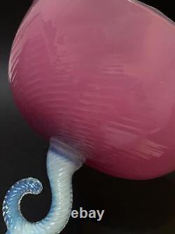 MID Century Vintage Italian Murano Pink Opaline Opalescent Glass Pedestal Bowl
