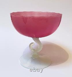 MID Century Vintage Italian Murano Pink Opaline Opalescent Glass Pedestal Bowl