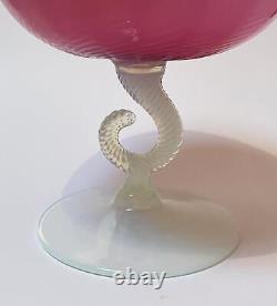 MID Century Vintage Italian Murano Pink Opaline Opalescent Glass Pedestal Bowl