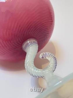 MID Century Vintage Italian Murano Pink Opaline Opalescent Glass Pedestal Bowl