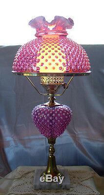 MINTYVINTAGE50sPRELOGOFENTONGLASSCRANBERRY OPALESCENTHOBNAILHUGE25LAMP