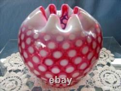 MINT+PERFVINTAGE1950sFENTON GLASSCRANBERRY OPALESCENTPOLKA DOT5ROSE BOWL