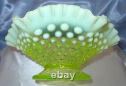 MINT+PERFVINTAGE50'sFENTON GLASSVASELINEOPALESCENTHOBNAIL8FTD FRUIT BOWL