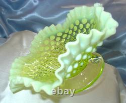 MINT+PERFVINTAGE50'sFENTON GLASSVASELINEOPALESCENTHOBNAIL8FTD FRUIT BOWL