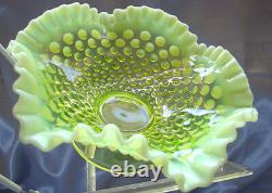 MINT+PERFVINTAGE50'sFENTON GLASSVASELINEOPALESCENTHOBNAIL8FTD FRUIT BOWL