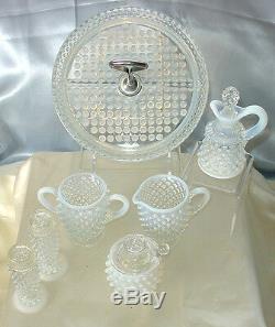 MNT+PRF40sFENTON GLASSFRNCH WHITEOPALESCENTHOBNAILWithTRAY7pc CONDIMENT SET