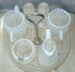 MNT+PRF40sFENTON GLASSFRNCH WHITEOPALESCENTHOBNAILWithTRAY7pc CONDIMENT SET