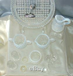 MNT+PRF40sFENTON GLASSFRNCH WHITEOPALESCENTHOBNAILWithTRAY7pc CONDIMENT SET