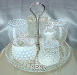 MNT+PRF40sFENTON GLASSFRNCH WHITEOPALESCENTHOBNAILWithTRAY7pc CONDIMENT SET