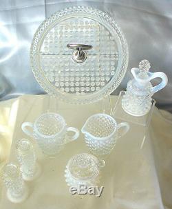 MNT+PRF40sFENTON GLASSFRNCH WHITEOPALESCENTHOBNAILWithTRAY7pc CONDIMENT SET