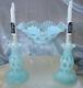 Mnt+prfvintage40ssrcfenton Glassblue Opalescentcoin Dotlg3pcconsole Set